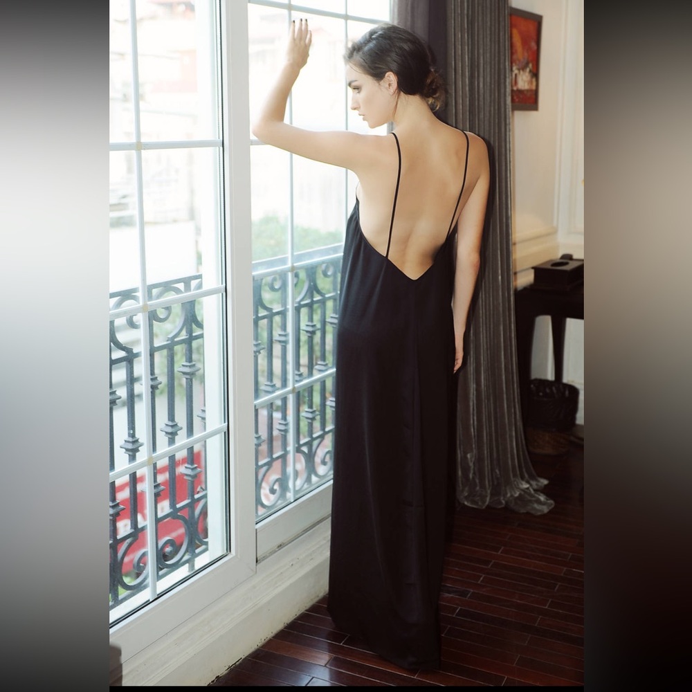 Black silk slip dress